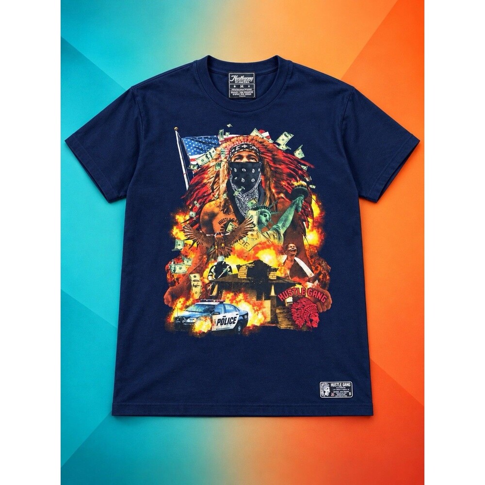 Hustle Gang of America Men’s M Navy Graphic T-Shirt 100% Cotton Streetwear T.I.